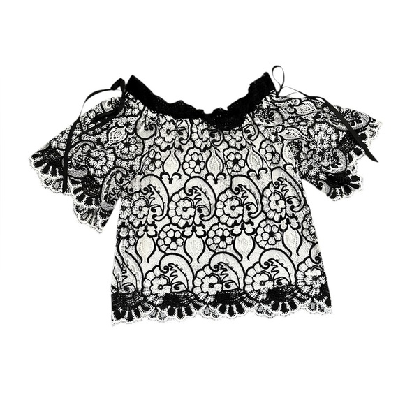 ALEXIS "IMENA" BLACK WHITE EMBROIDERED LACE OFF SHOULDER TOP BLOUSE XS - Picture 2 of 6